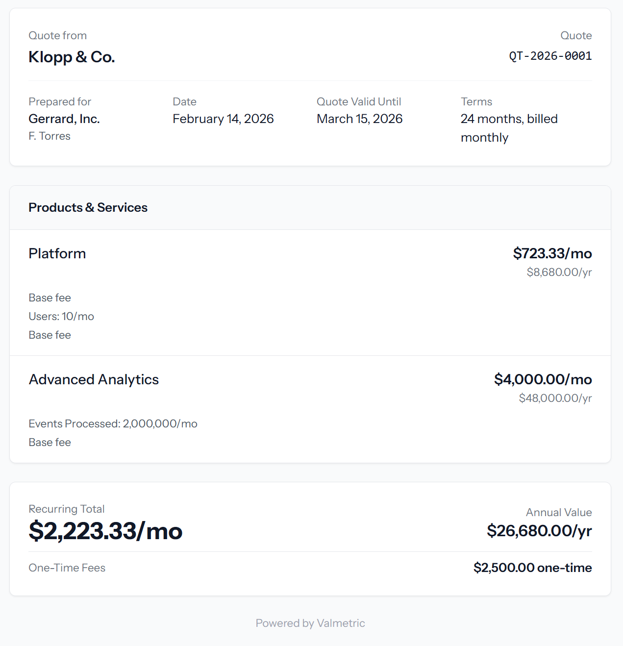 Clean, branded shareable quote page that customers can view without login